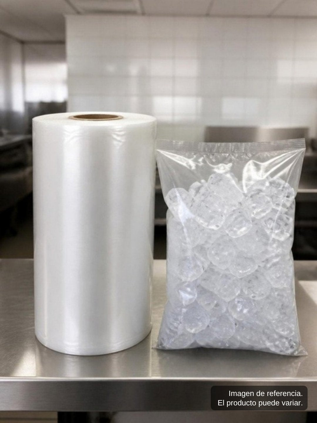 Rollo de 250 bolsas de plástico de 7 kg para máquina expendedora de hielo con sistema de sellado