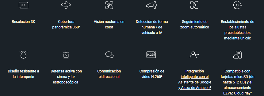 Cámara PT / Resolución 5 Megapixel (3K) / Audio de Dos Vías / Visión Nocturna en Color / AI Detección de Humanos y Vehículos / Defensa Activa con