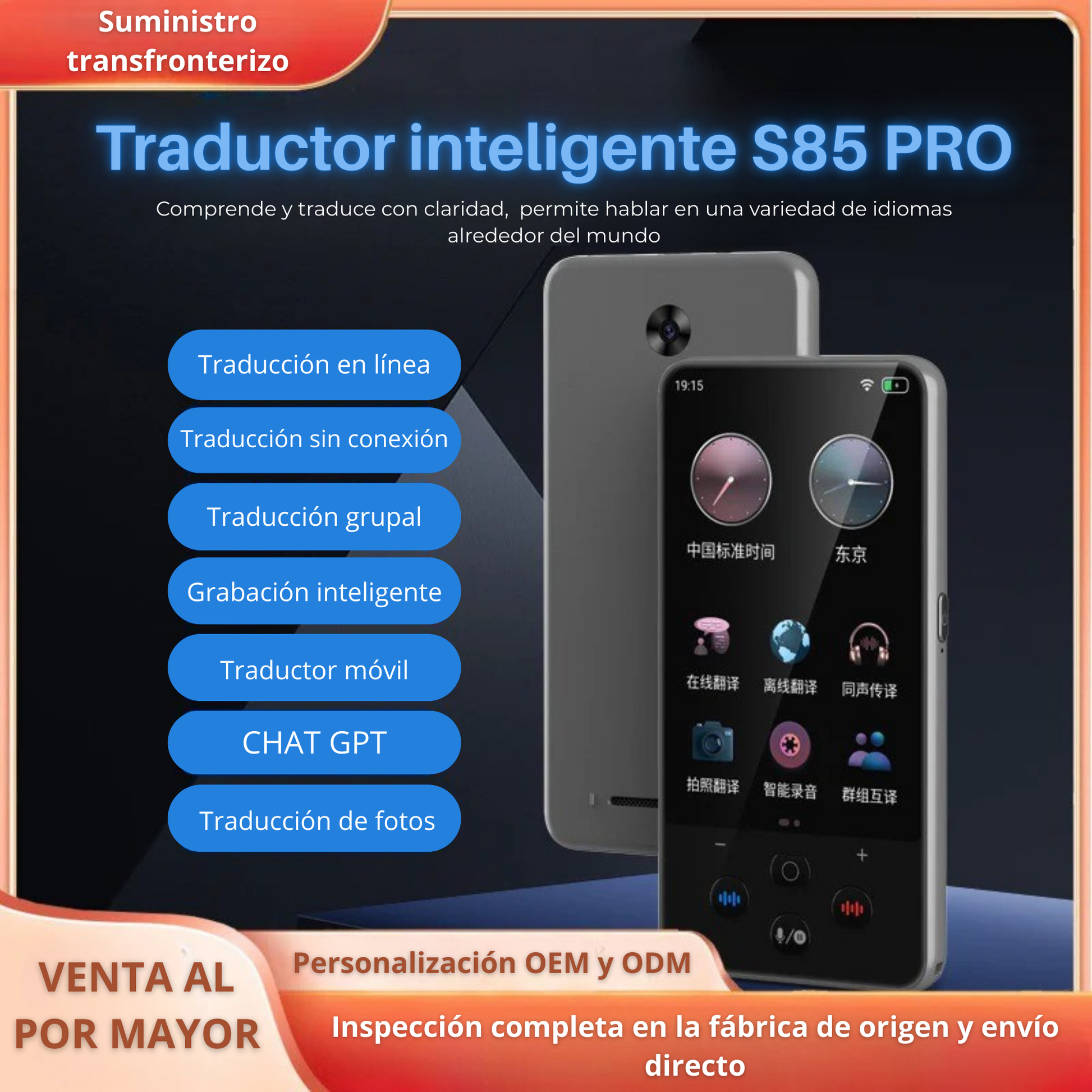 Traductor con Voz inteligente S85pro 139 idiomas, traducción mutua, teléfono móvil, traductor de fotos y conversaciones sin conexión