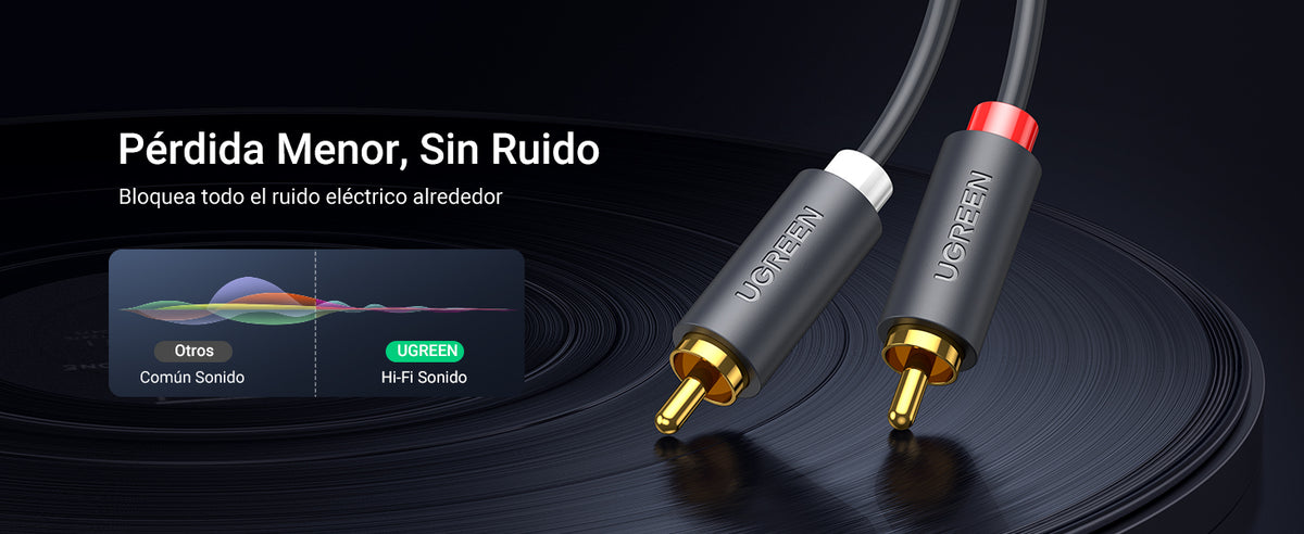 Cable de Audio 2 RCA Macho a 2 RCA Macho / 3 Metros (9.84 Pies) / Color Negro / Alta Calidad / Anillos de Goma para Asegurar un Agarre Firme al