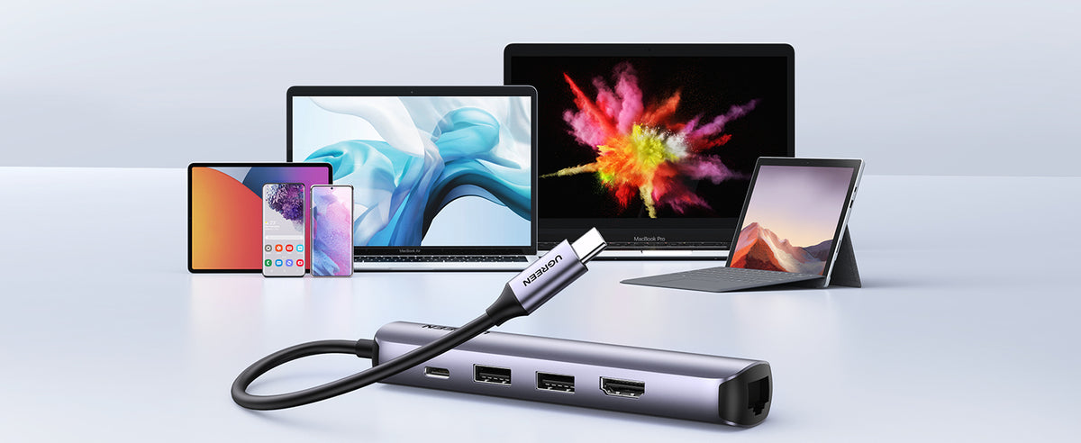 HUB USB-C (Docking Station) 5 en 1 | Ultra Delgado | 2 USB-A 3.1 a (5 Gbps) | HDMI 4K@60Hz | RJ45 (Gigabit Ethernet) | USB-C PD Carga Rápida 100W |