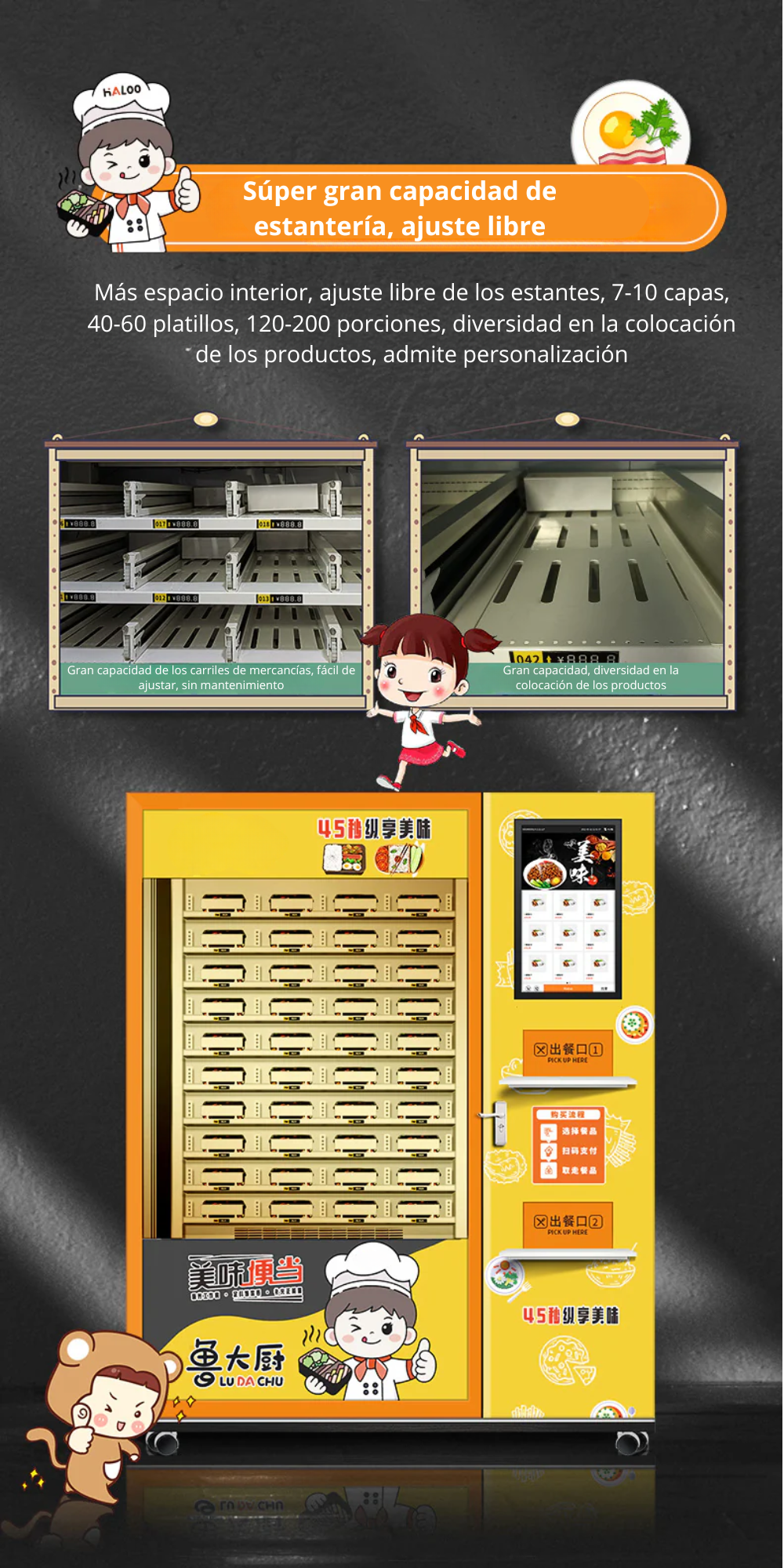 Pre-made food vending machine, box lunch, fast food automatic heating vending machine, cooked food vending machine