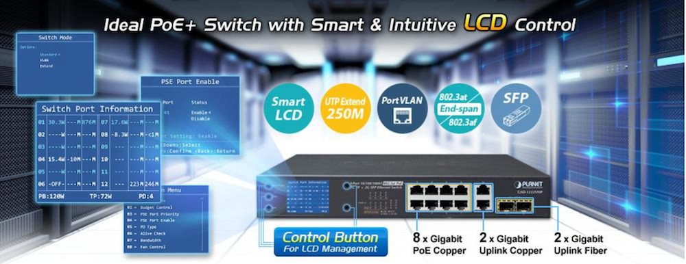 Switch No Administrable 8 Puertos Gigabit con Modo Extender a 250 m, 2 Puertos Uplink 10/100/1000 Mbps, 2 Puertos SFP