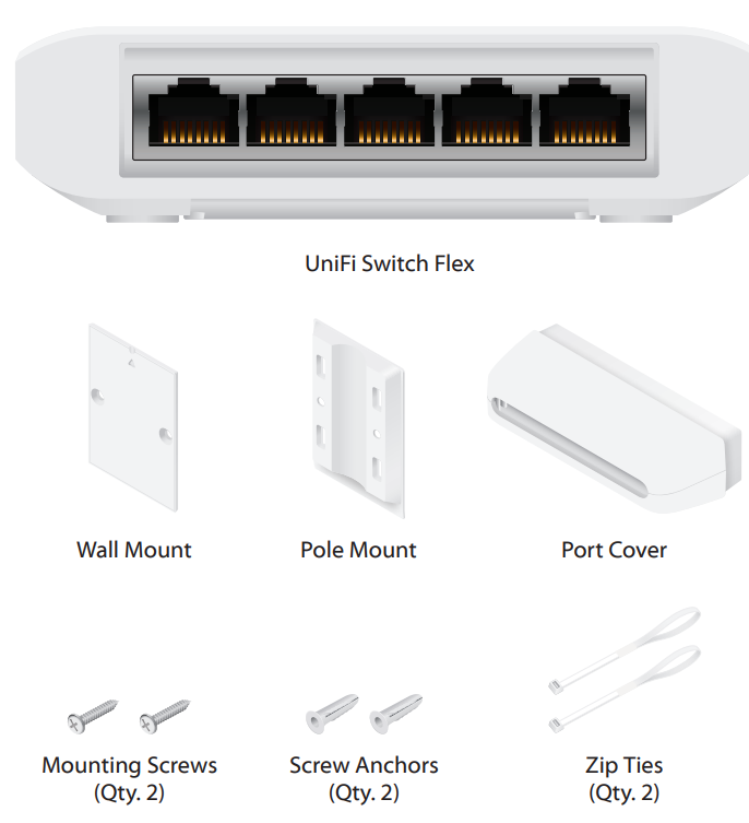 Switch UniFi FLEX de 5 puertos para semi-exterior IP55 (1 x PoE de entrada 802.3af/at/bt y 4 puertos PoE de salida 802.3af)