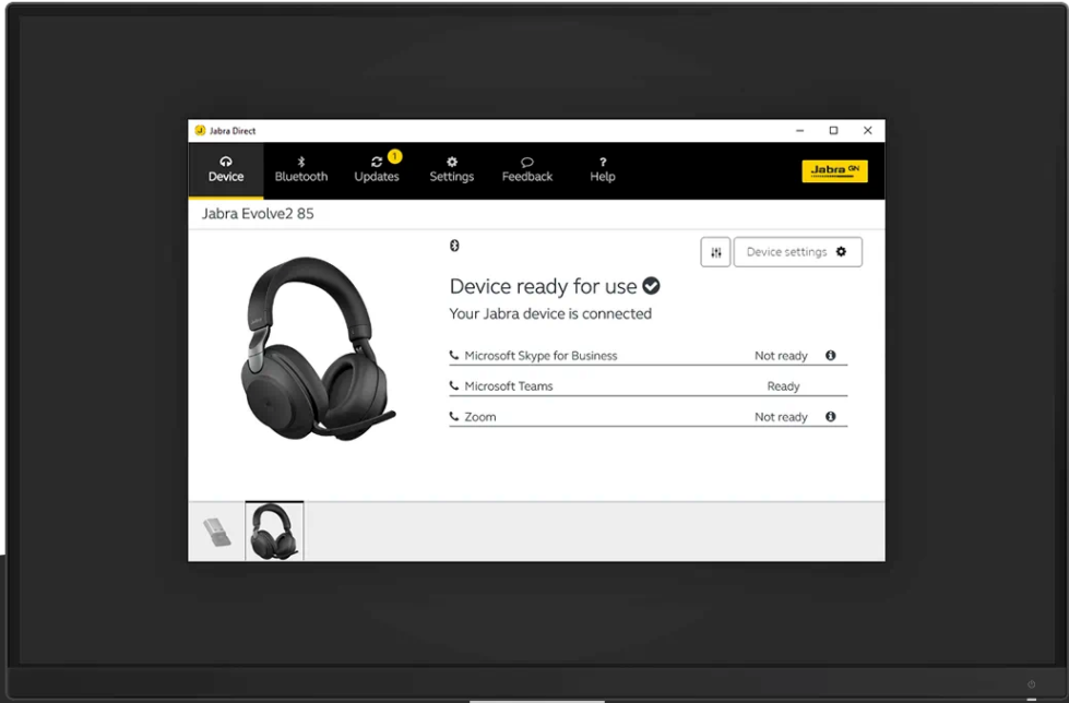 Jabra Evolve2 65, Auricular stereo versión UC con aislamiento de ruido activa, dongle USB-A indicador de ocupado (Busylight) (26599-989-999)