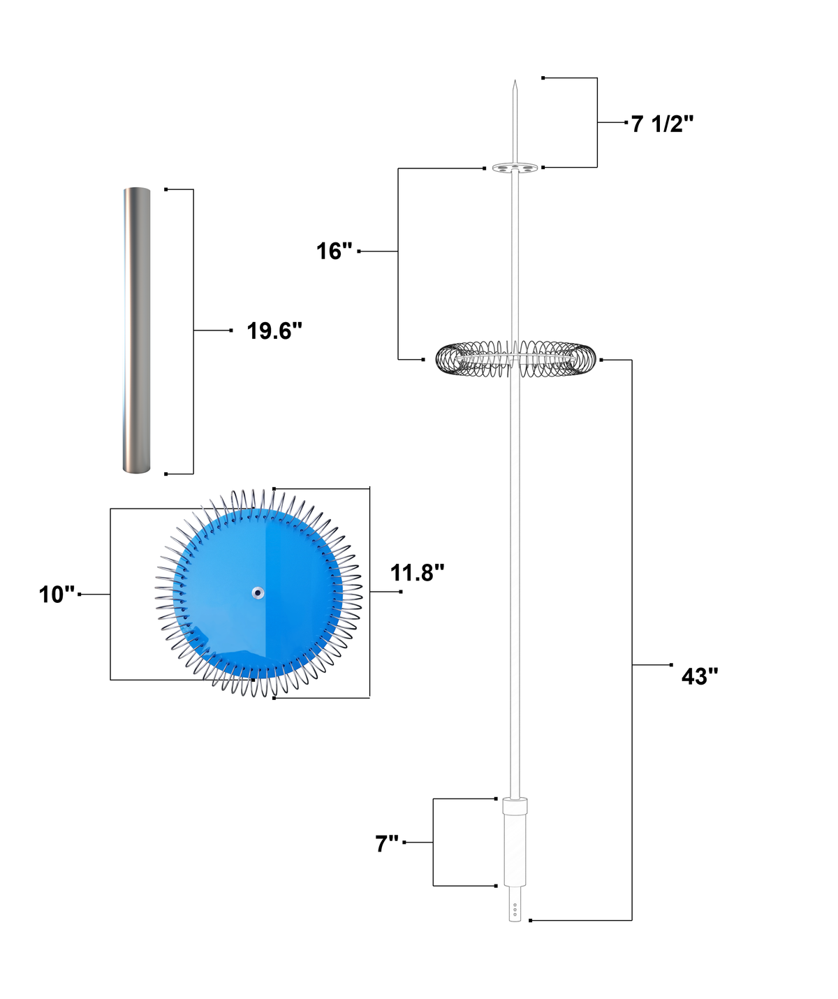 Pararrayos Dipolo Corona / Aluminio / Radio Protección 72° / 1.7 m (5.6 ft) / Efecto Ionización