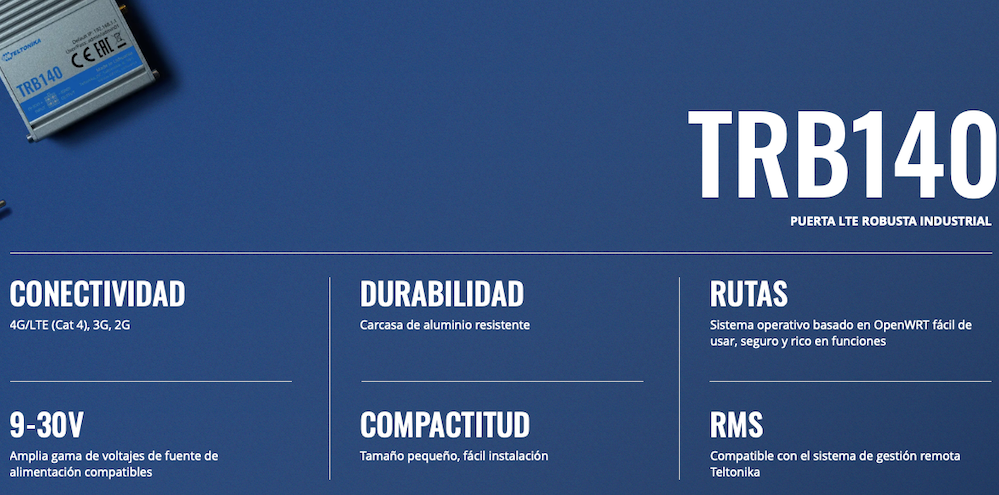 Router Industrial LTE 4G, con 1 puerto Ethernet 10/100/1000Mbps Gigabit