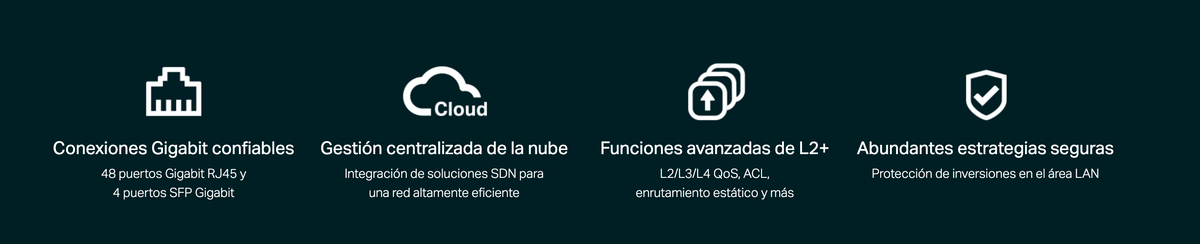 Switch Omada SDN Administrable / 48 puertos Gigabit y 4 puertos SFP / Funciones sFlow, QinQ y QoS / Administración centralizada OMADA