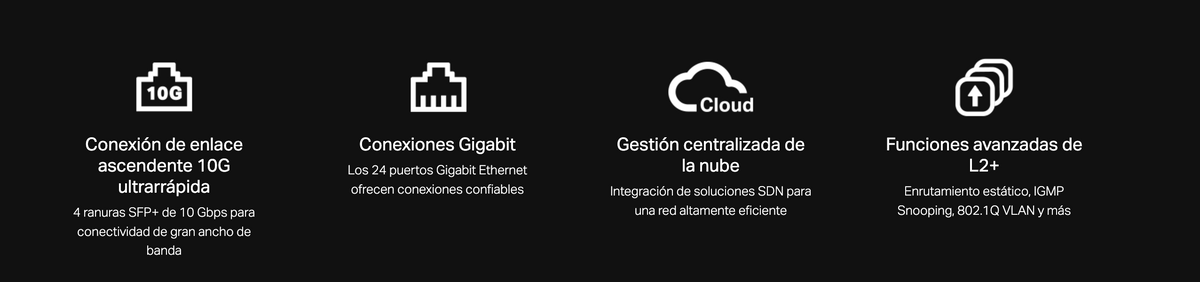 Switch Omada SDN Administrable / 24 puertos Gigabit y 4 puertos SFP+ / Funciones sFlow, QinQ y QoS / Administración centralizada OMADA