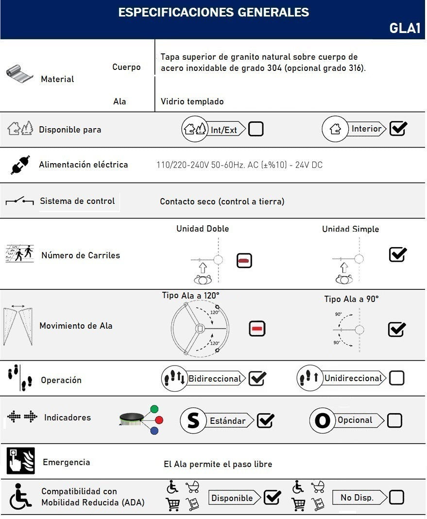 Torniquete Tipo Ala o Bandera Fabricado en Acero Inoxidable 304 con Hoja de Cristal Templado / Acceso Bidireccional con Corona LED