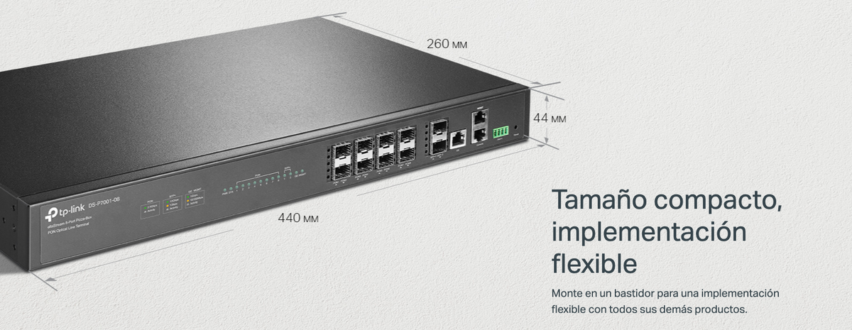 Deltra Stream - OLT de 8 Puertos GPON / Conexión Hasta 1,024 ONUs / 1 Puerto Gigabit RJ45 Uplink / 2 Puertos SFP+ 10GbE Uplink / Fuentes Redundantes
