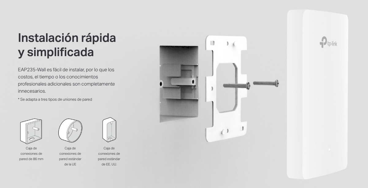 Punto de acceso Omada / Doble Banda AC1200 MU-MIMO / Diseño para Pared con 3 Puertos Adicionales / Configuruación por Controlador o Stand-Alone