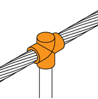 Molde de grafito vertical unión en T vertical de cable 4/0 AWG (pasante) con Pica de 5/8 in (terminal).