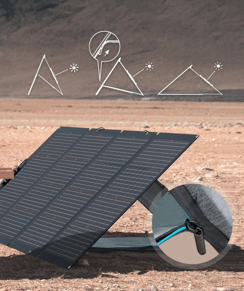 Módulo Solar Bifacial, Portátil y Flexible de 220W Recomendado para Estaciones Portátiles EFD330, EFD350 ó EFD500 / Ajuste de Ángulo / Carga