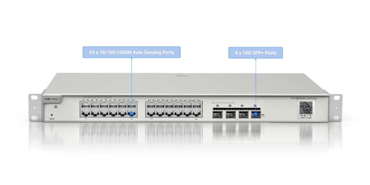Switch Administrable Capa 3 con 24 puertos Gigabit + 4 SFP+ para fibra 10Gb, gestión gratuita desde la nube
