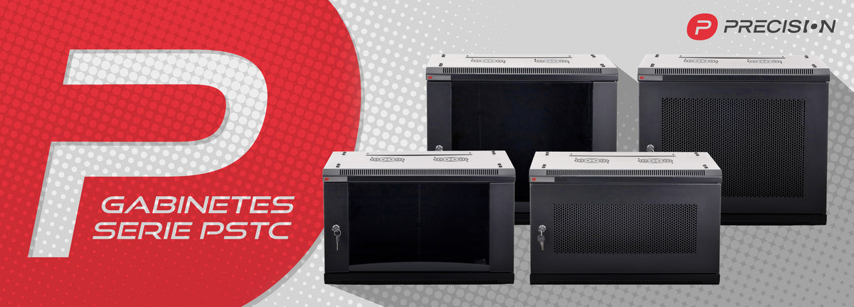 Gabinete de Pared PRECISION 19 in 6UR (455mm) - Cristal Templado. Incluye: 2 Ventiladores y Panel Cepillo