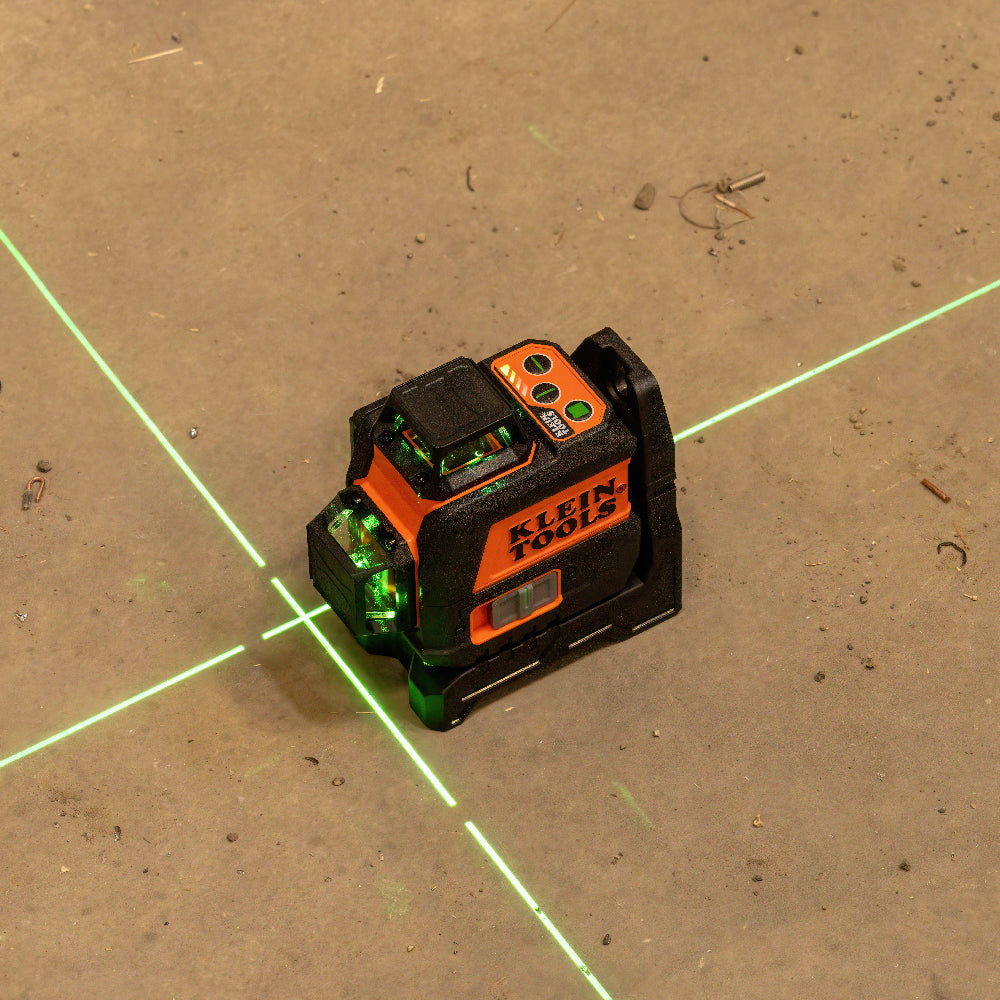 Nivel Láser de 3 Planos de Color Verde, de 360º y 30.5 m. de alcance, Compacto con Base Magnética y para Tripoide