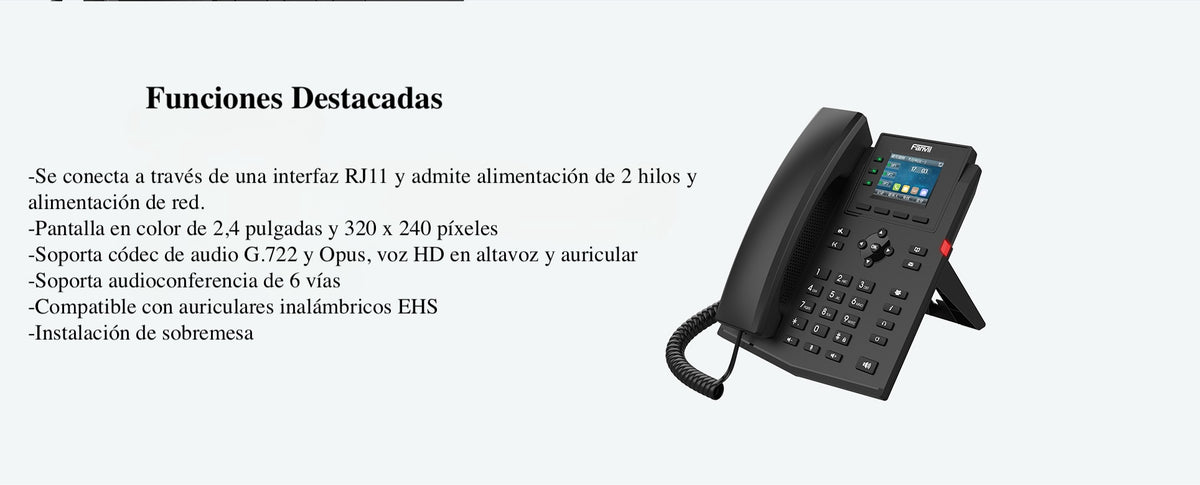 Teléfono 2 Hilos para switch PN8 y PN24 /empresarial para 4 líneas SIP con pantalla LCD de 2.4 pulgadas a color, Opus y conferencia de 6 vías, PoE.