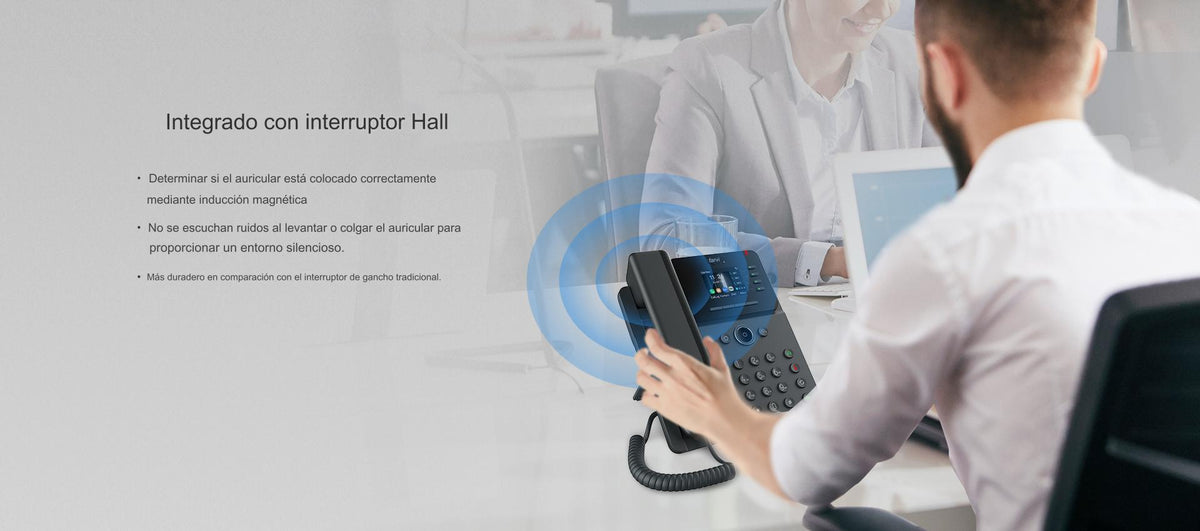 Teléfono IP Wi-Fi Empresarial,Bluetooth, 4 líneas SIP, pantalla a color 2.4", PoE, puertos Gigabit, conferencia local de 6 vías.