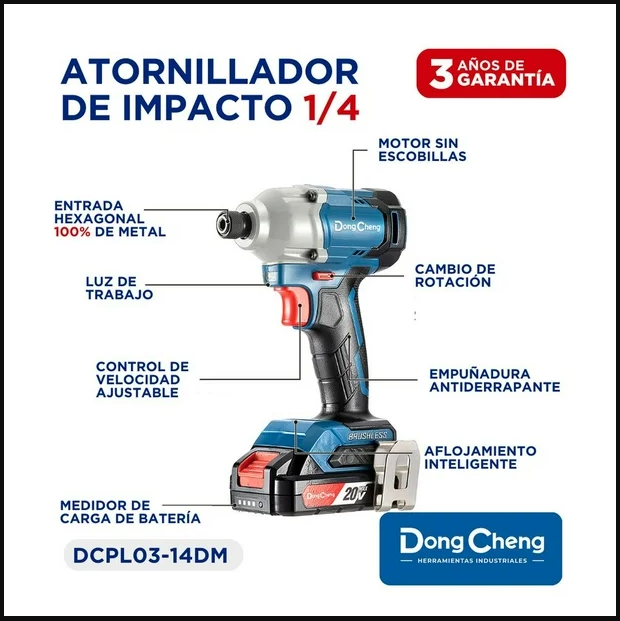 Atornillador de Impacto Inalámbrico 20V / Motor Brushless / Portabrocas Hexagonal 1/4 in / 90-180 Nm Torque / Batería 2.0Ah con Maletín