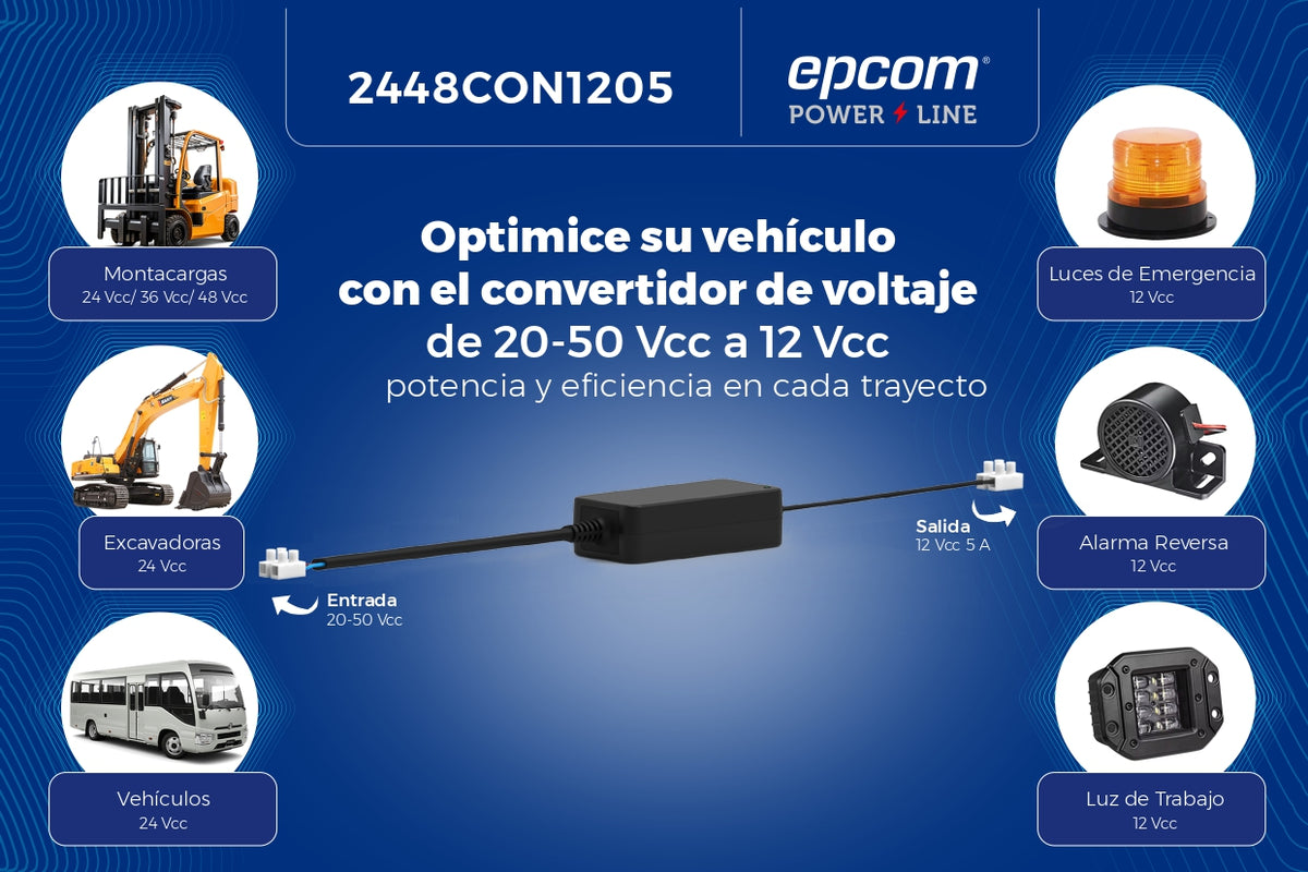 Convertidor de CD-CD / 20 - 50 Vcc de entrada / 12 Vcc de salida / 5 Amp Continuos / 60 W