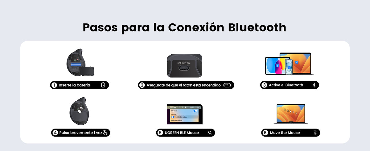 Mouse Inalámbrico en Angulo Vertical | 2.4G & Bluetooth | Conecta 3 dispositivos Simultáneamente | 4 Niveles de DPI | Clic Silencioso | 5 botones