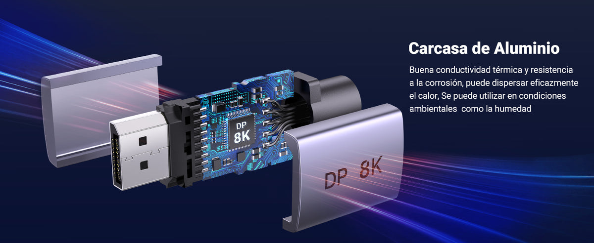 Cable DisplayPort 1.4 | 3 Metros (9.84 Pies) | Resolución 8K@60Hz | Blindaje Interno Múltiple | 3D/HDR+/HDCP | 32.4 Gbps | FreeSync G-Sync |