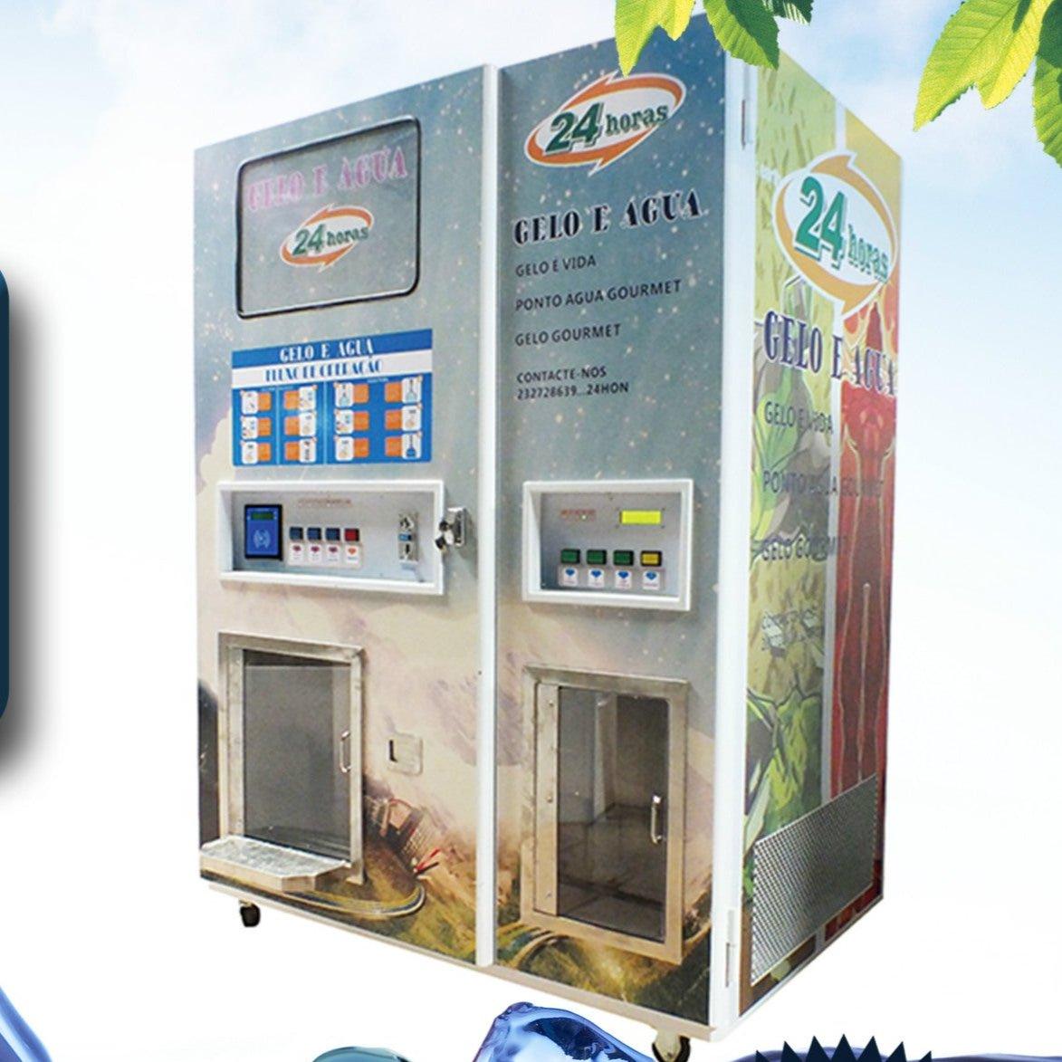 Maquina Expendedora de 3000L de Agua y 450Kg de Hielo por dia, Incluye Sistema de Filtrado, dispensador y sellado AUTOMATICO de bolsas, aceptador de monedas y sistema de configuracion local - Ciaespinoza.com