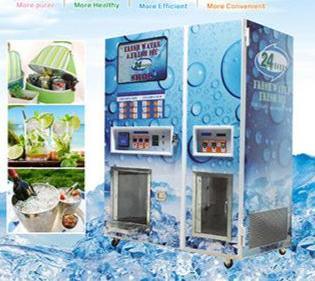 Maquina Expendedora de 3000L de Agua y 450Kg de Hielo por dia, Incluye Sistema de Filtrado, dispensador y sellado AUTOMATICO de bolsas, aceptador de monedas y sistema de configuracion local - Ciaespinoza.com