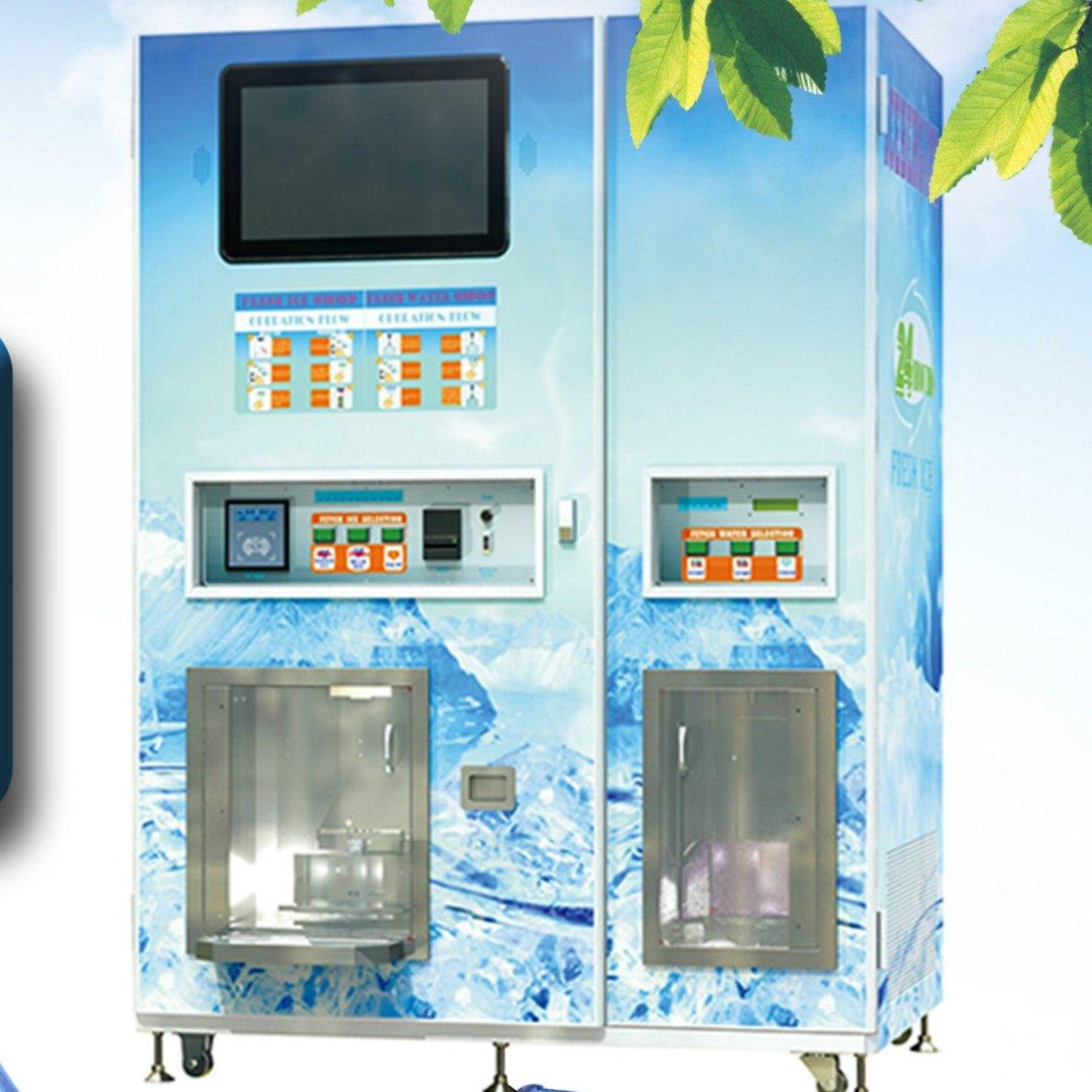 Maquina Expendedora de 3000L de Agua y 450Kg de Hielo por dia, Incluye Sistema de Filtrado, dispensador y sellado AUTOMATICO de bolsas, aceptador de monedas y sistema de configuracion local - Ciaespinoza.com