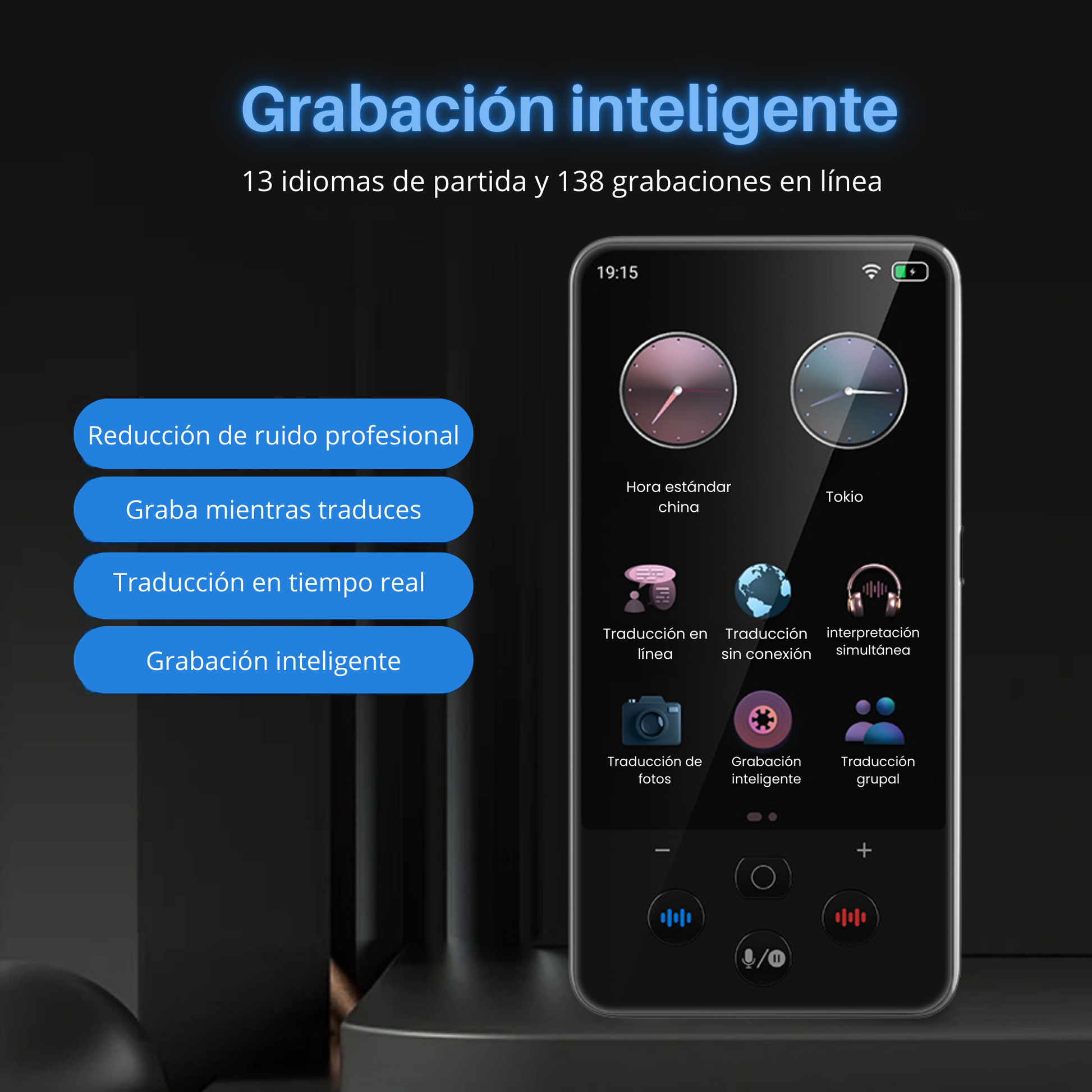 Traductor con Voz inteligente S85pro 139 idiomas, traducción mutua, teléfono móvil, traductor de fotos y conversaciones sin conexión