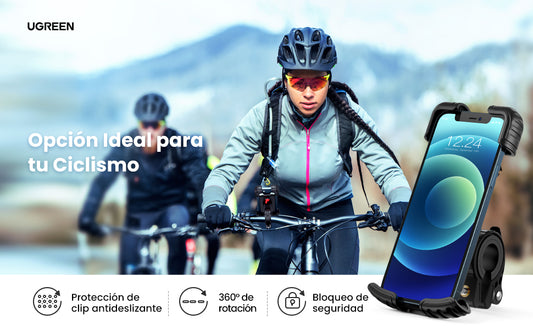 Soporte de Celular para Manillar de Motocicleta o Bicicleta / Anti Vibración / Protección de clip Antideslizante / Rotación de 360° / Bloqueo de