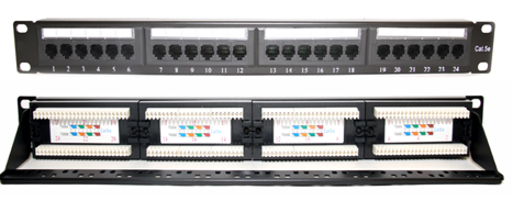Panel de Parcheo de Impacto (110) UTP de 24 Puertos Cat5e, 19 Pulgadas con Barra para Organizar Cable