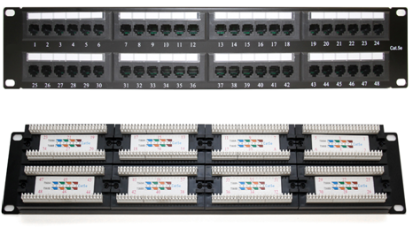 Panel de Parcheo de Impacto (110) UTP de 48 Puertos Cat5e 19 Pulgadas (48.26 cm), 2U con Barra para Organizar Cable