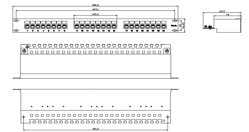 Panel de Parcheo de Impacto (110) Blindado (STP) de 24 Puertos Cat6, 19 Pulgadas