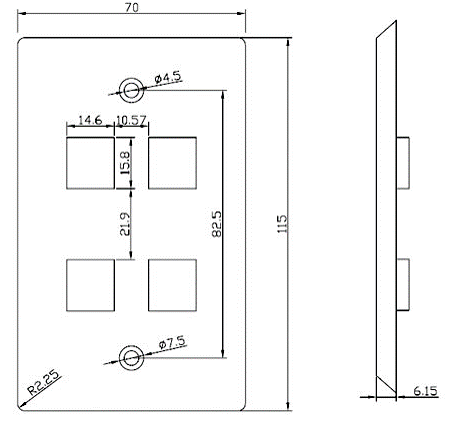 Placa de Pared de 4 Puertos, Keystone, Color Blanco