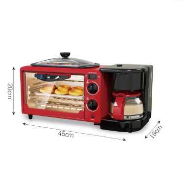 Estación de Desayuno 3-en-1: Cafetera + Horno Tostador + Plancha/Omelette | Mini Horno Eléctrico Multifuncional Automático para el Hogar