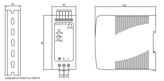 Fuente de Poder Industrial / Entrada 85-264 VCA / Salida 24 VDC 1.7 A 40 W / Riel DIN