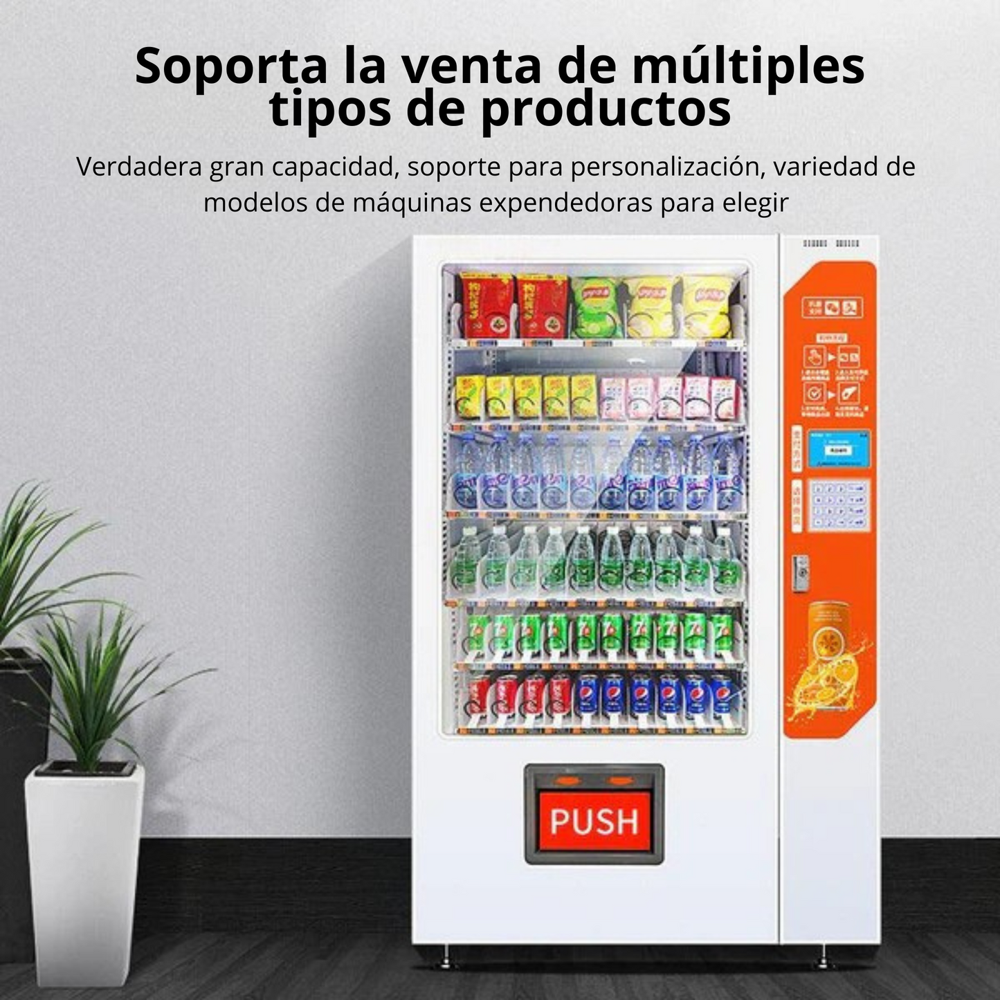 Smart beverage vending machine, large capacity automated vending machine, self-service machine with 10.1 inch touch screen