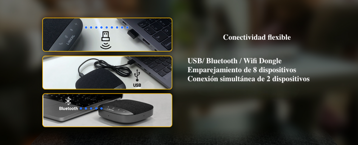Altavoz y Micrófono portátil / Bluetooth / Conexión USB / 3 Micrófonos de 3W / Salas pequeñas o reuniones personales / Botones Touch / Linkvil