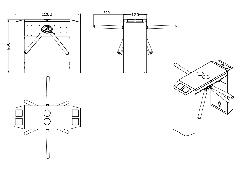 Torniquete Industrial en Acero Inoxidable, Bidireccional, Espacio para Lectora de Proximidad