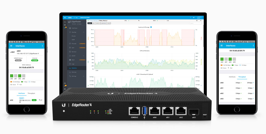 EdgeRouter 4, con 3 puertos 10/100/1000 Mbps + 1 puerto SFP, con funciones avanzadas de ruteo