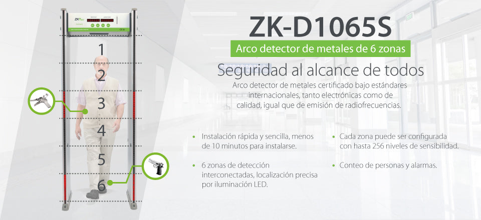 Arco Detector de Metales de 6 Zonas / Sensor IR / Contador de personas / Contador de alarmas.