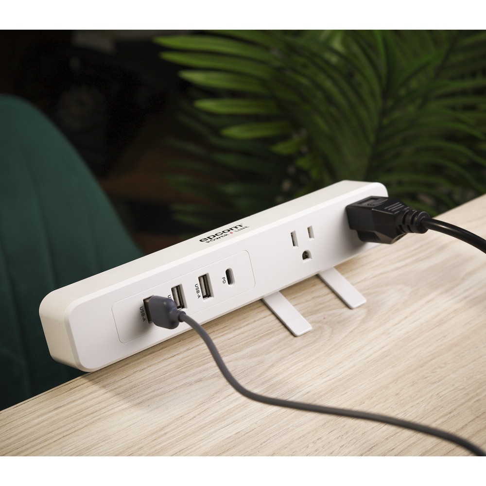 Multicontacto con Montaje para Escritorio / Carga Rápida para 65 W / 2 x Nema 5-15P / 3 x USB-A (5V @3A) / 1 x USB-C (65W)