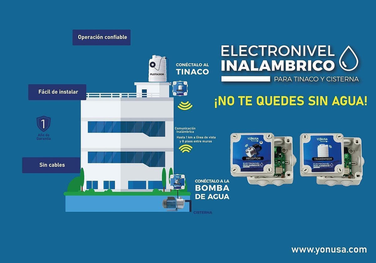 KIT Transmisor / Receptor Electronivel / 1 KM Linea de Vista / Para tinaco y cisterna