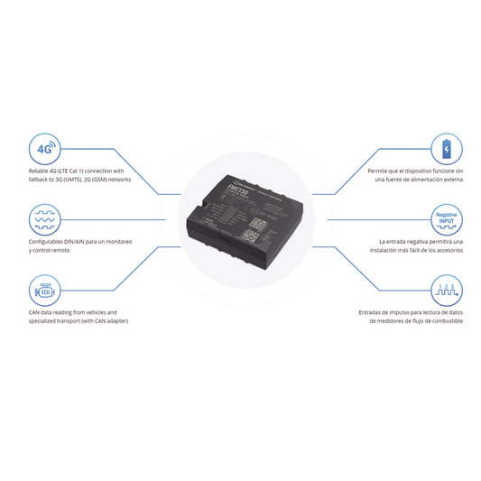 Profesional Rastreador Vehicular (GPS) 4G LTE CAT 1 y 2G / Identificación de Conductores / Bloqueo Remoto / Detección de Jammer / Sensores Bluetooth