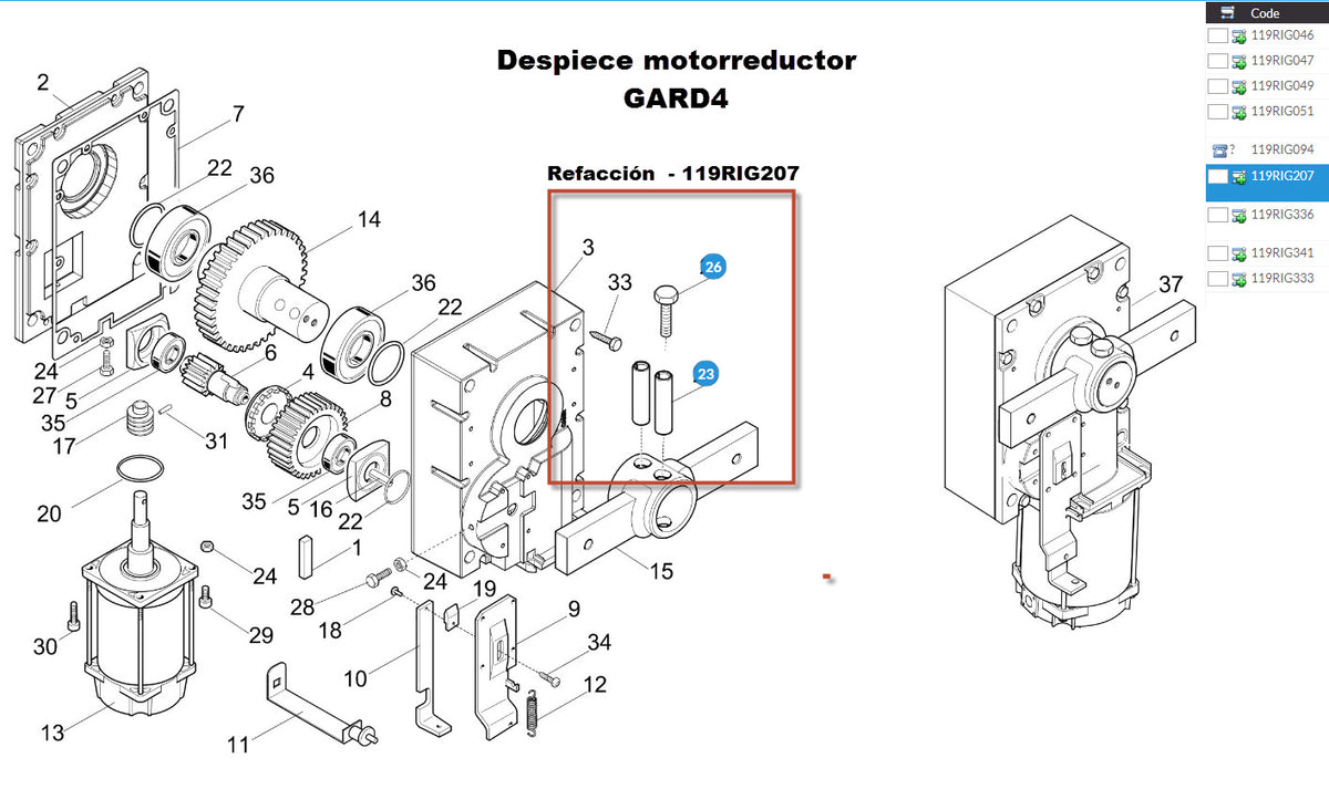 Paquete de tornillos y bujes para motorreductor de GARD 4