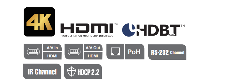 Transmisor HDBaseT-Lite HDMI | PoH | 4K a 35 m (Cat 5e/6) / 40 m (Cat 6a/ATEN 2L-2910 Cat6) 1080p a 60 m (Cat 5e/6) / 70 m (Cat 6a/ATEN 2L-2910 Cat6)