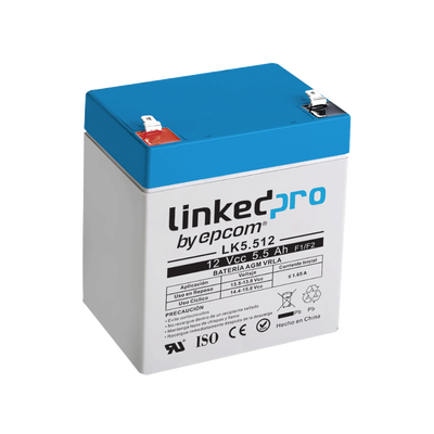 Batería de respaldo 12 V | 5.5 Ah | AGM | Especial para Seguridad Electrónica | UPS | Sistemas de Emergencia | Vida útil 5 años | Terminales F1 +