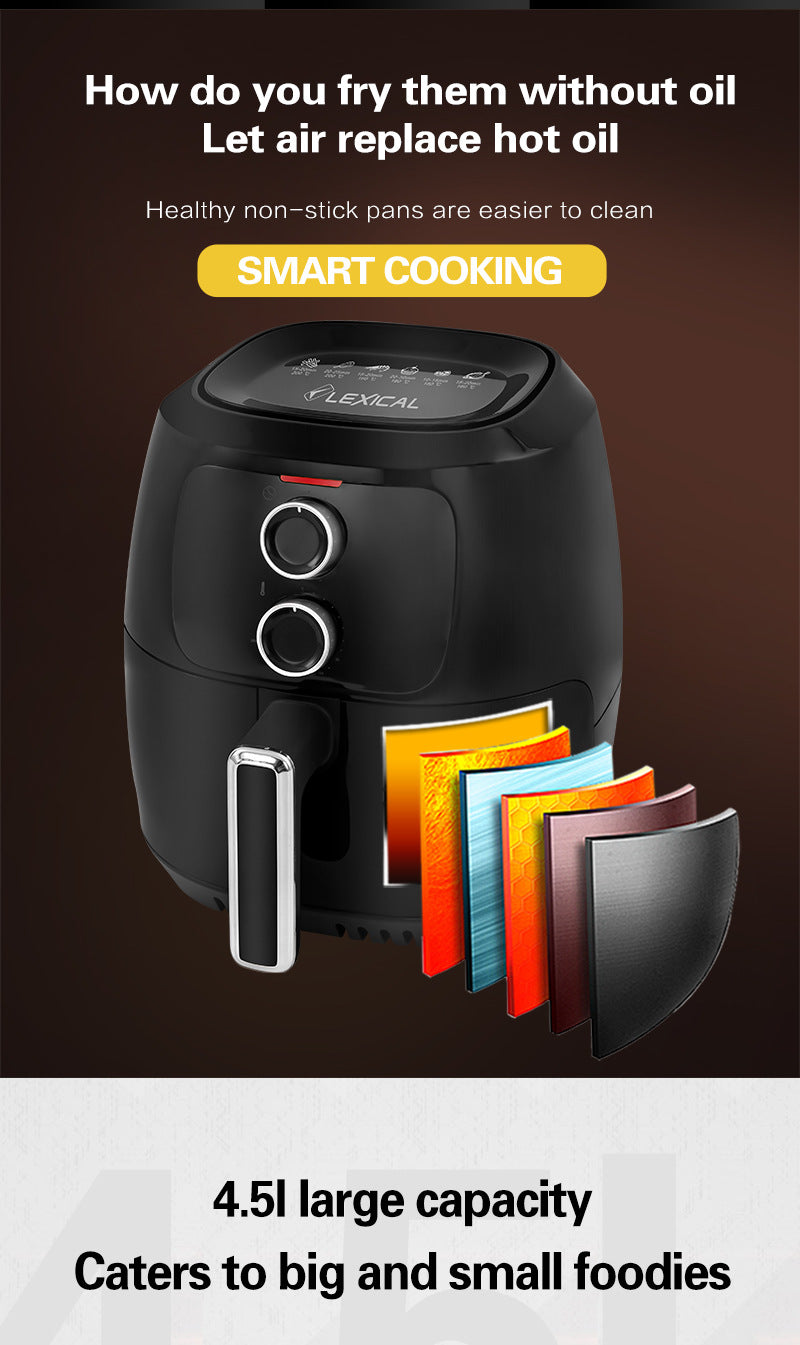 Freidora de Aire 4.5 L Multifuncional | Menos Aceite, Automática con Temporizador, Air Fryer Eléctrica para el Hogar